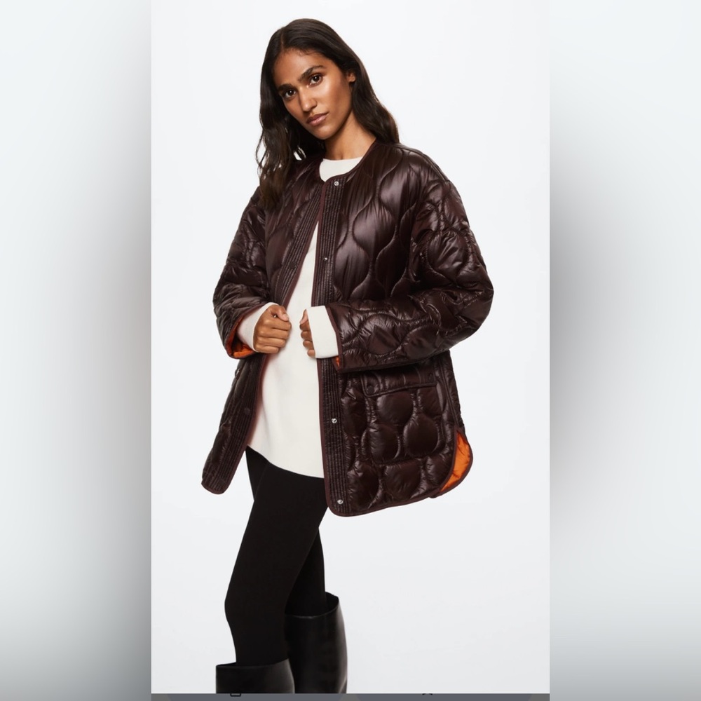 Mango Brown Quilted Puffer Jacket